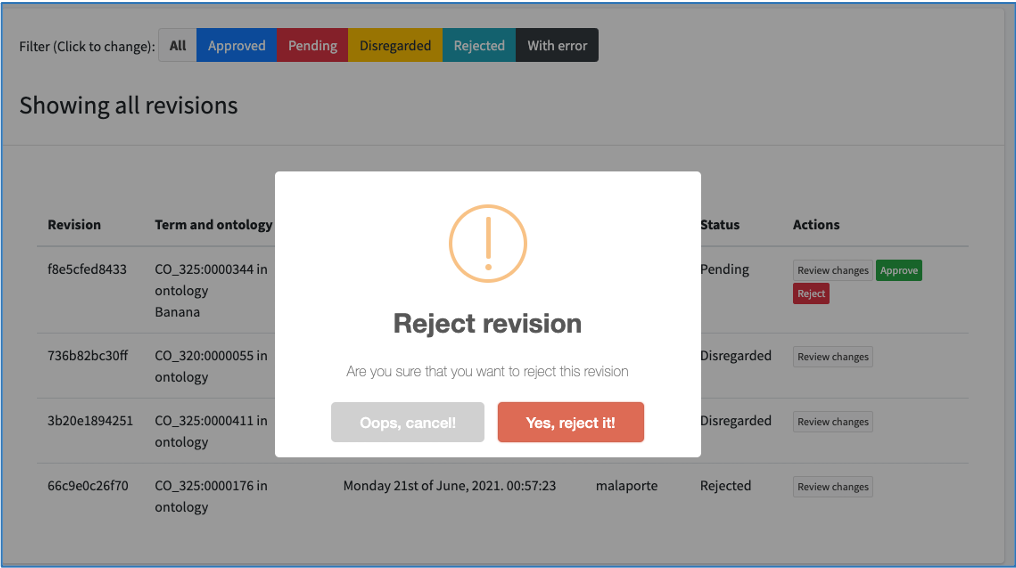 Revision rejection window